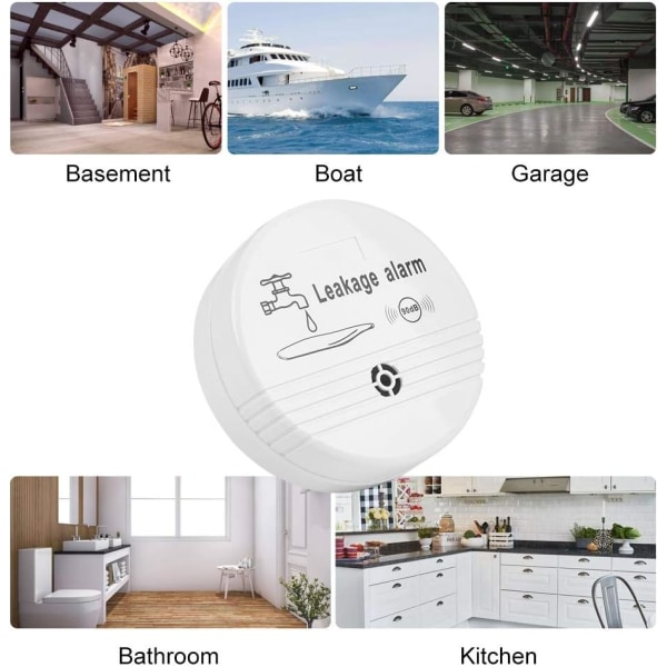 90 dB batteridriven vattensensor vattenläckage larmdetektor för kök badrum tvättstuga etc.