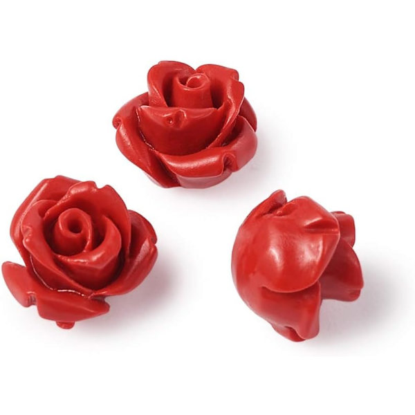 50 st röda rosen cinnoberpärlor detaljerade snidade blomstermellanpärlor 12 mm rosenblad länkar berlocker pärlor för Alla hjärtans dag smyckestillverkning  Dekoration