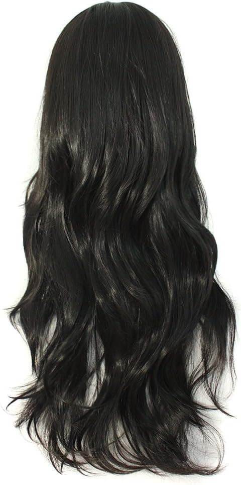 28 tommer/70 cm kvinder side bangs lang krøllet hår cosplay paryk til kvinder pige Black 28"