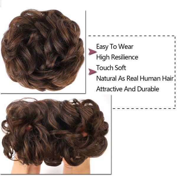 1 st Messy Hair Bun Hair Scrunchies Extension Curly Wavy Messy Syntetisk Chignon för kvinnor Updo Hairpiece Dark Brown & Light Auburn Mixed