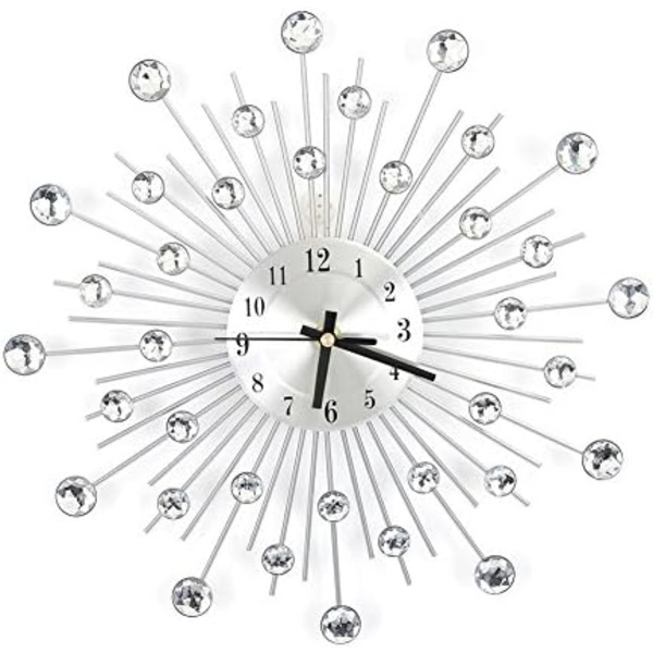 3D Kristallväggklocka, 30 cm, med gnistrande spegel och rund väggdekor i strass