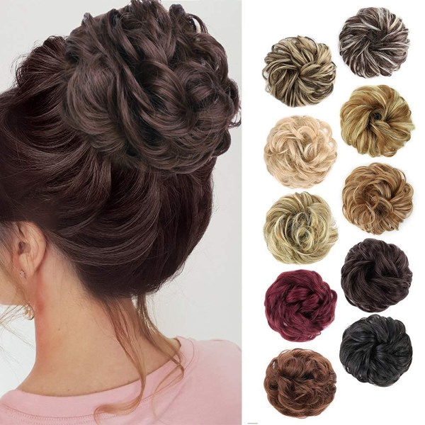 1PCS Messy Hair Bun Hair Scrunchies Extension Curly Wavy Messy Synthetic Chignon för kvinnor Updo Hairpiece 8#(Medium chestnut Brown)###