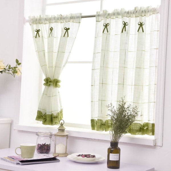 Linen curtain wall with tiebacks, Cotton blend, green, WxH 90x90cm