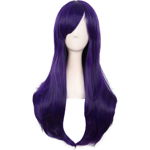 28 tum/70 cm dam sidoblugg långt lockigt hår cosplay peruk för kvinnor flicka Dark Purple 28"