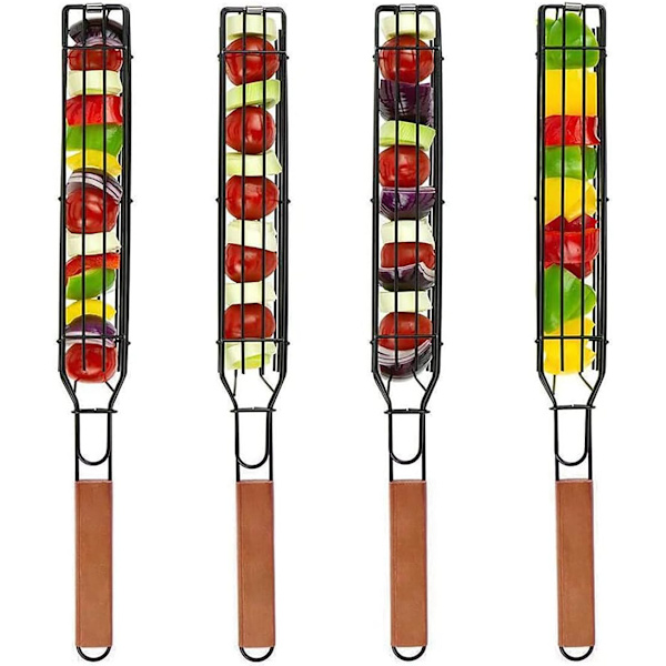 Grillkurv 4 stk Non-stick Kabob Grillkurver med Håndtak BBQ Smoker Rotisserie Kurv