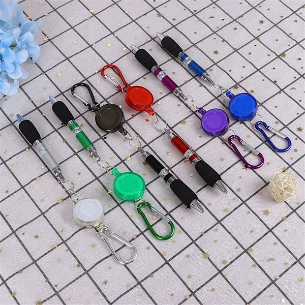 6 stk Penneklips Karabinkrok Pen Retractable Badge Roller Pen Belteklips og Karabinkrok Nøkkelring Ballpoint Pen