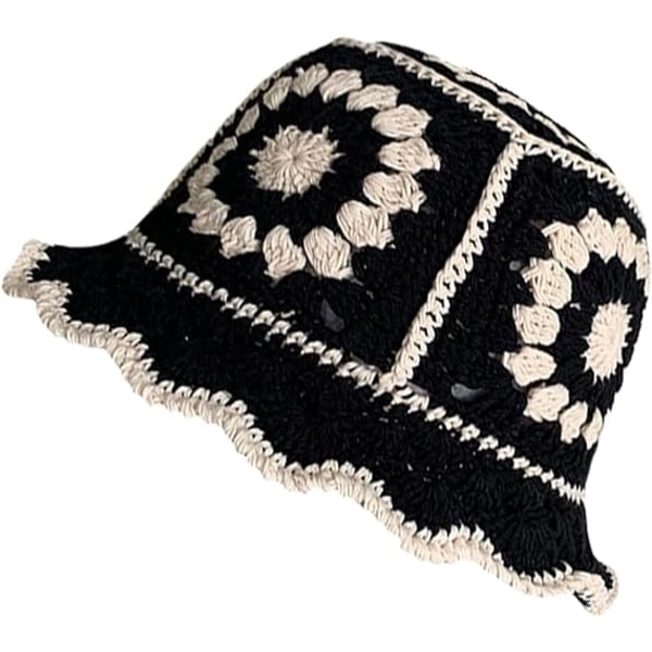 Virkad Bucket Hat för Kvinnor Stickad Handgjord hopfällbar Floppy Beach Hatt Mode Söt Bekväm och casual