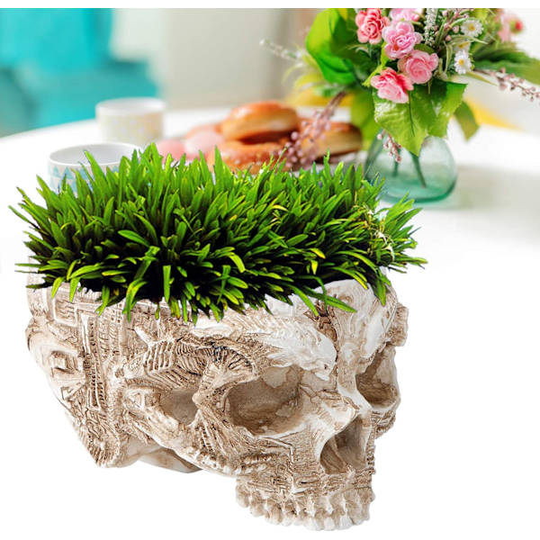 Dödskalleformad blomkruka, konstgjord harts dödskallebehållare design