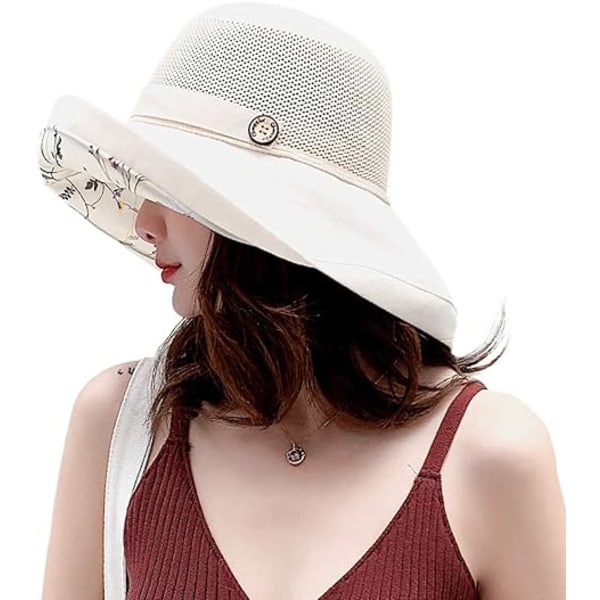Kvinnors Mesh Solhattar Sommar Strand UV-skydd UPF Packable Bred Brätte Hakrem beige