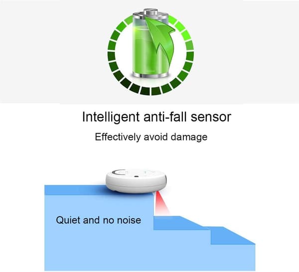 Robotdammsugare med stark sugkraft, 1800PA intelligent anti-drop-sensor Grey