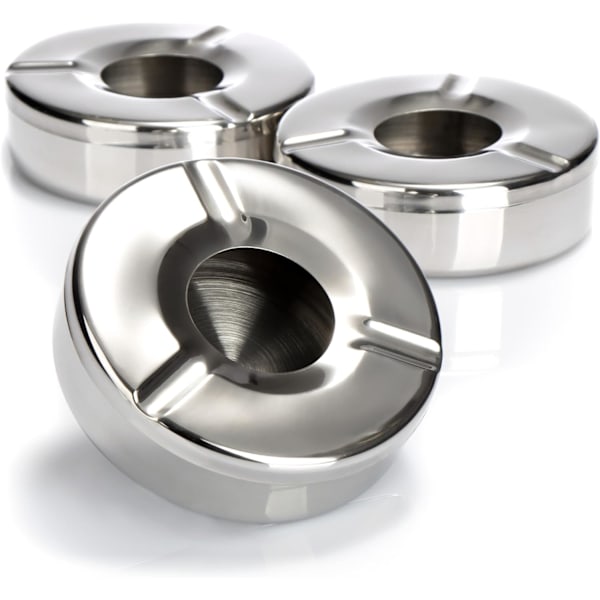 3x ashtrays in stainless steel - Ashtray with removable lid to protect against fly ash-Ø 12 cm(stainless steel)