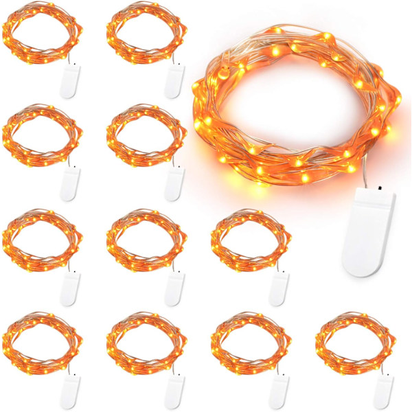 Efterårsdekorationslys, 12/8-pak 2m 20 LED efterårsfe-lys Halloween indendørs blinkende stjernelys batteri mikro sølvtråd ildflue-lys Orange