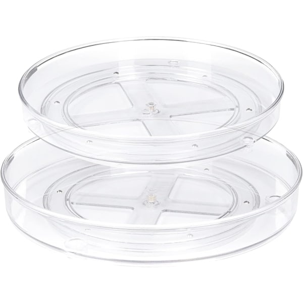 Set of 2 Lazy Susan Kitchen Turntable 360° Rotating Storage Trays for Kitchen and Bathroom(27 x 4.6cm + 23.5 x 3.8cm)