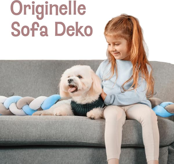 Dekorativ Doudou Kudde 200 cm - Mjuk Flätad Dekorativ Kudde Blå-Vit-Grå