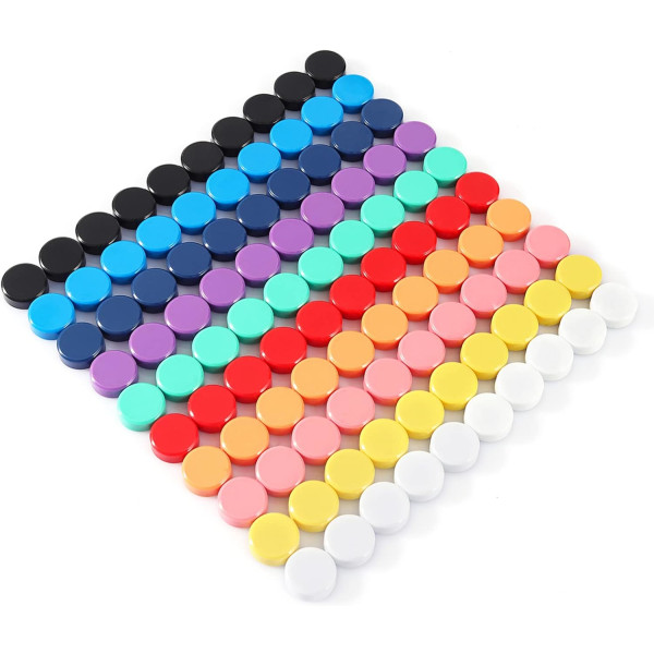 Magnet, Pakke med 100 køleskabsmagneter Stærke magneter, Små runde farverige dekorative magneter til køleskab, whiteboard, skole, kontor (10 farver)