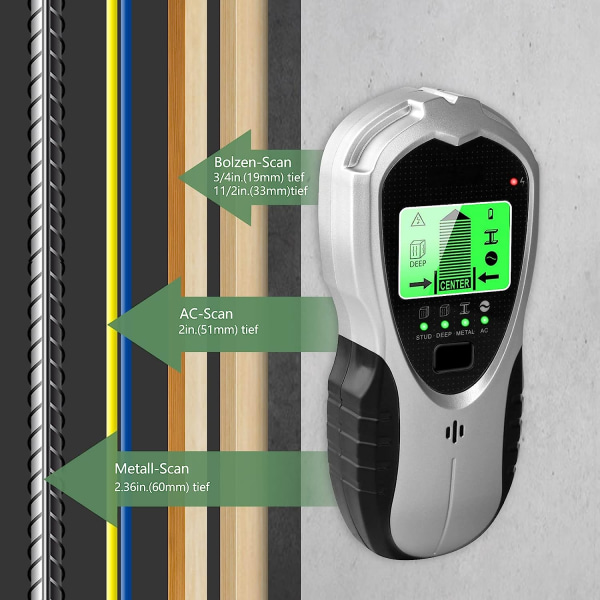 Professionell 4-i-1-linjesökare Väggsökare med HD LCD-skärm, Linjesökare för träbultar, kraftledning och metallrör