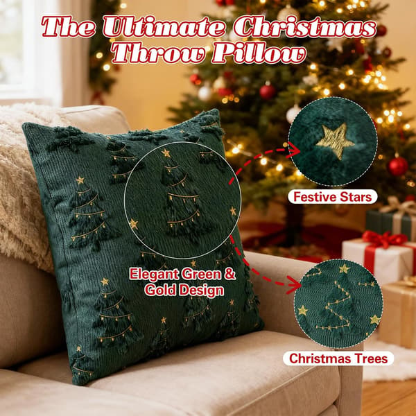 2-pack örngott med julgran, juldesign kuddfodral 45 x 45 juldekoration, julkuddar dekorationer för sovrum vardagsrum (grön)