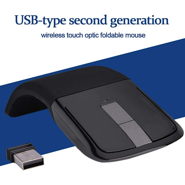 2.4g Foldable Trådløs Touch Mus, Buet Touch Mus Mus med USB-mottaker for PC/Laptop/Smart TV, Stilig Utseende(Svart)