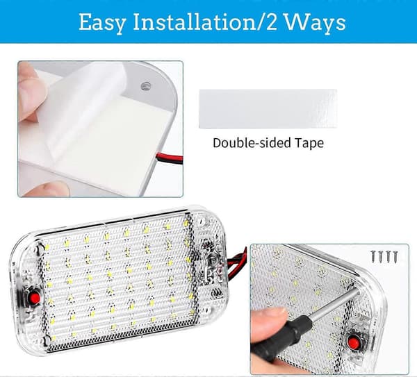 2 stk. 12V-85V LED bilinnvendig lys, 48 stk. lys med av/på-bryter