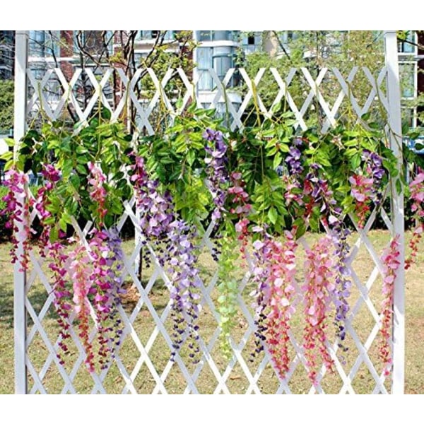 12 Pakke Kunstige Blomster Silke Wisteria Vinstokk Ratta Hengeblomst for Bryllup Hage Blomster DIY Stue Kontor Dekor Pink 3.6 Feet