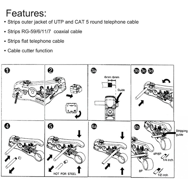Universal kabelafisolering til fladt eller rundt TV/UTP Cat5 Cat6 Coax Coax afisolering værktøj