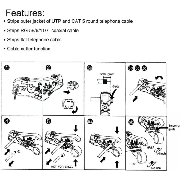 Universal kabelstrippere for flat eller rund TV/UTP Cat5 Cat6 koaksial koaksial strippingverktøy