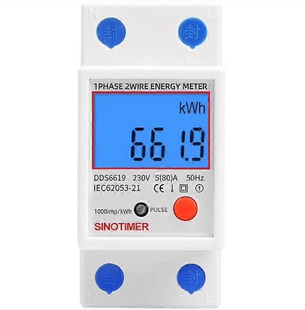 Enfas elmätare, MID-certifierad, 45A max modulär, Enkeltaxa, LCD-display