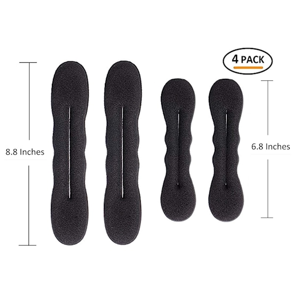 Magic Hair Bun Maker 4 Pack (2 små, 2 stora) Skumbunsformare Tillbehör Stark Flexibel Återanvändbar