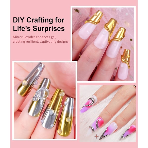 6 askar roséguldfärgat nagelpulver, blank metallisk spegeleffekt, nagellack med glitter nagellacksmanikyr