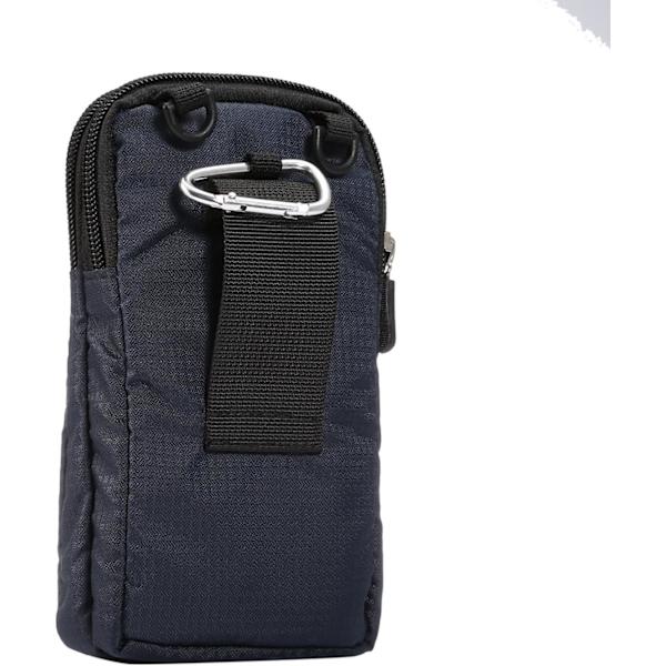 Mobiltelefon midjeväska, crossbody mobiltelefonväska, utomhus rese nylon axelväska, med bältesögla karbinhake Navy blue 10*18*3.5 CM