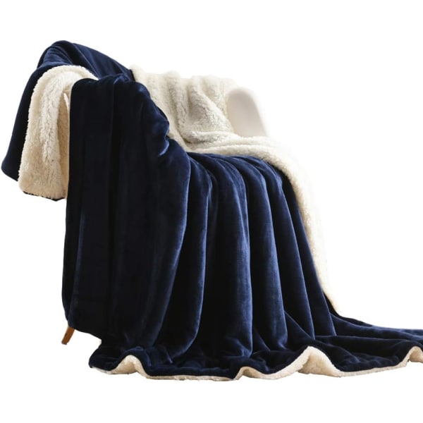 Sherpa Tæppe Varme Tæpper til Vinter Super Blødt Fuzzy Flannel Fleece/Uldlignende Vendbar Fløjl Plys Sofa Tæppe Letvægts Navy Blue 60"x80"