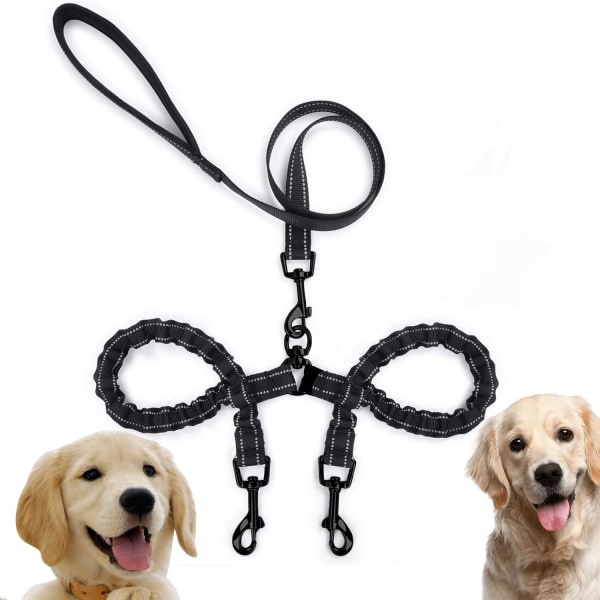 Dubbelkoppel för 2 hundar, hundkoppel, reflekterande, träning och träning, 360º trasselfri
