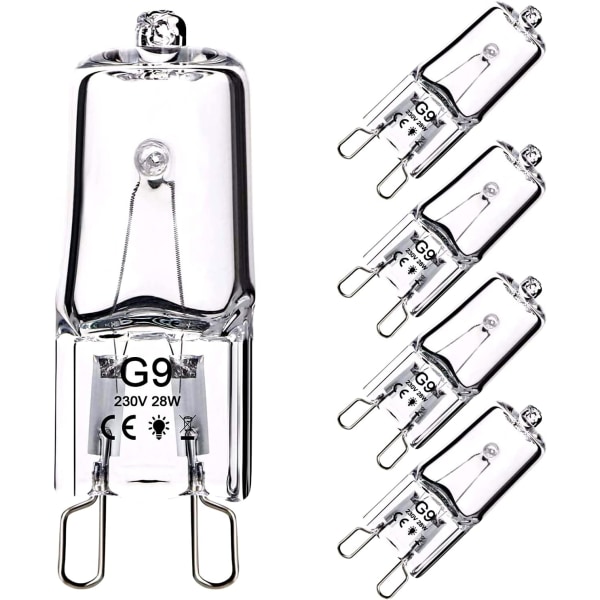 G9 Halogenlampor, 5-pack 28W G9-lampor 230V 370Lm 2800K Varmvitt Ljus för Kök, Vardagsrum och Sovrum (5-pack)
