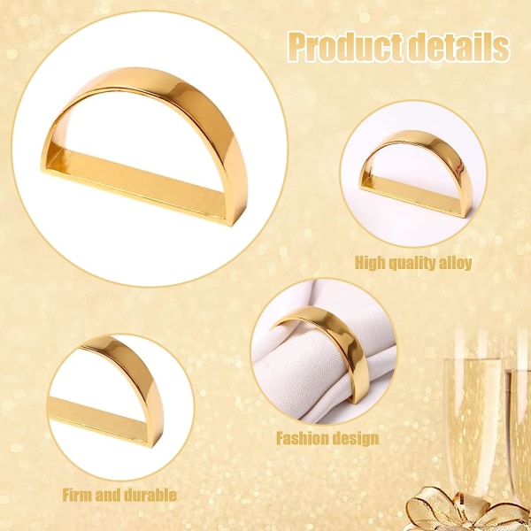 Servettringar, 6-pack metall halvrunda guld servettringhållare D-form servettringar för bröllop, födelsedagsfest (D-form)