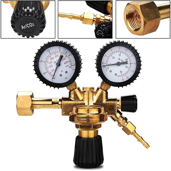 Tryckregulator, CO2-gasflaskre regulator, För återanvändbara MIG/MAG WIG TIG-flaskor, Gasregulator för Argon/Co² svetsstation