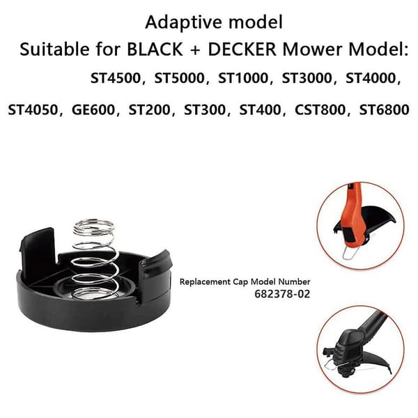 Til Black &amp; Decker ST1000 / ST3000 / ST4000 / ST4500 2 Spolelåg + 2 Fjeder Plæneklipper Dele, 68