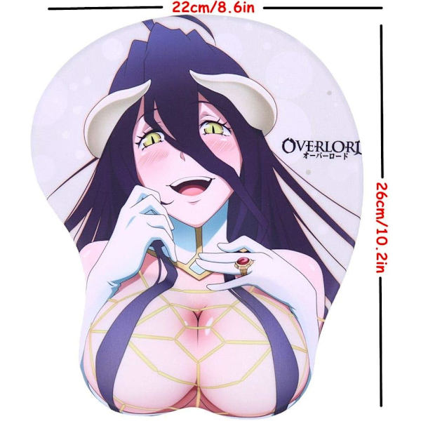 Overlord Albedo 3D Anime Musmatta med Handledsstöd för Gaming, 2-vägs Skinn