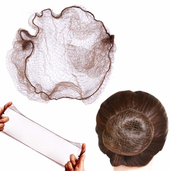 50 st hårnät hårnät för bulle osynligt elastiskt mesh 20 tum 50 cm (bulkförpackning, mörkbrun)