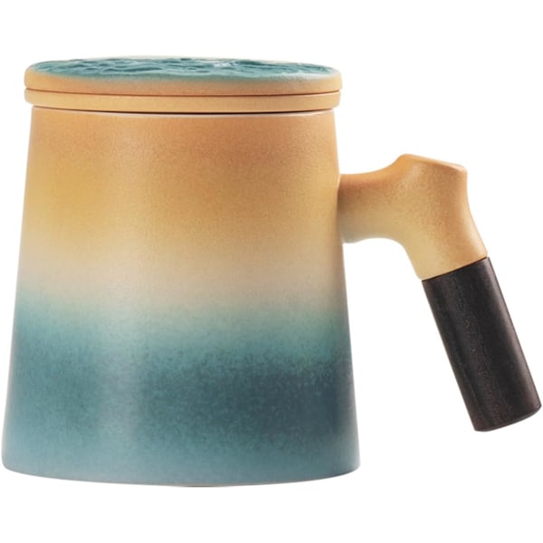 Blå og Hvid Tekopper med Træhåndtag Keramisk Tekop med Infuser og Låg Kop til Infusion af Løse Blade Te azul