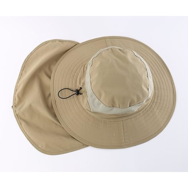 Utomhus UPF50+ Mesh Solhatt Bred Brätte Fiskehatt med Nackskydd KHAKI