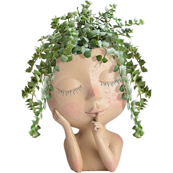 Hartsformad blomkruka i keramik, kreativ vas med människohuvud, modern blomkruka med dräneringshål