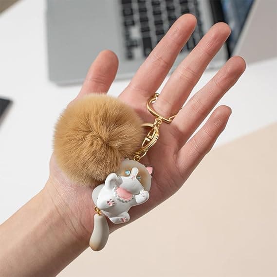 Brun kattenøglering, sjove kattenøgleringe, søde nøgleringstilbehør. Til kvinders taskecharms, søde katterygsække, tilbehør, kattenøglering