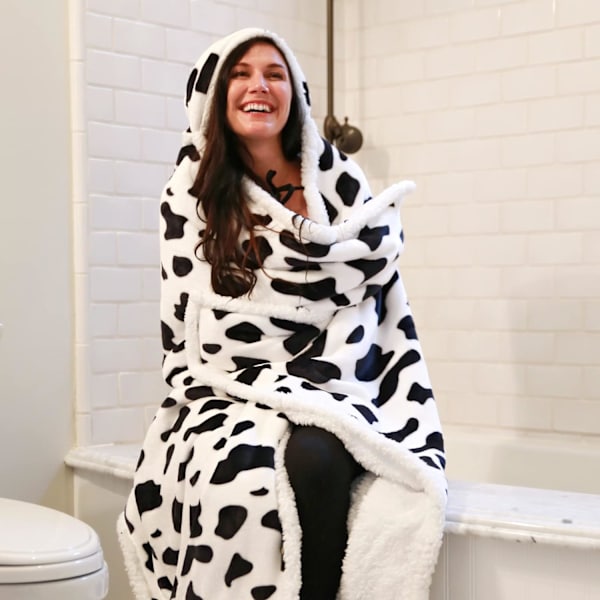 Elegant damhuvud med huva för kvinnor, gosig filt med huva för vuxna, Sherpa mysig plyschfleece bärbar filt för kvinnor och män