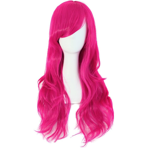 28 tum/70 cm dam sidoblugg långt lockigt hår cosplay peruk för kvinnor flicka Peachblow 28"