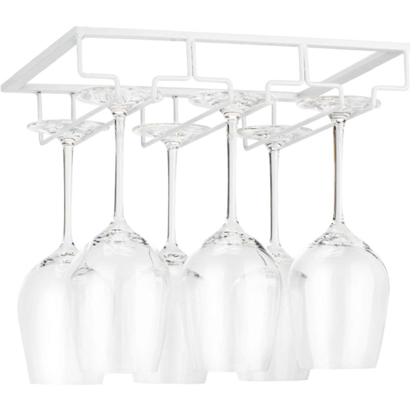 Vinglassholder - Under Cabinet Stemware Vinglassholder Glass Oppbevaring Henger Metallarrangør for Bar Kjøkken Hvit