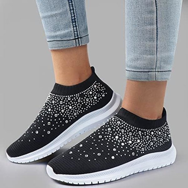 Kvinners krystall pustende ortopediske slip-on gåsko, ultralette pustende buesupport sneakers, 41