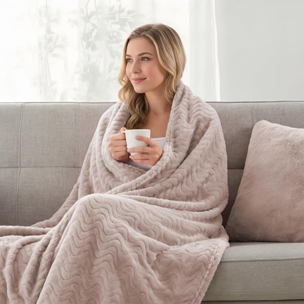 Stort fleecetæppe til sofa, kamel, 230x170 cm Blødt åndbart letvægtssofatæppe til soveværelset, plysset hyggeligt jacquardbølgetæppe 230x170cm Camel