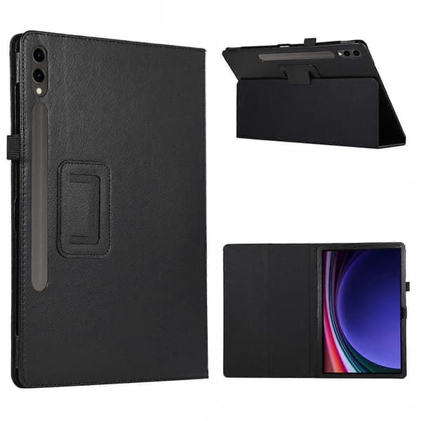 Til Samsung Galaxy Tab S10+ Etui Bi-Fold Stand Læder Tablet Cover Litchi Tekstur - Sort