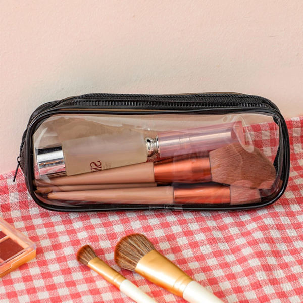 Gennemsigtig blyantpose, gennemsigtig eksamensblyantpose, vandtæt PVC-lynlås kosmetikopbevaringspose, rejsebagagepose makeup kosmetikpose (sort)