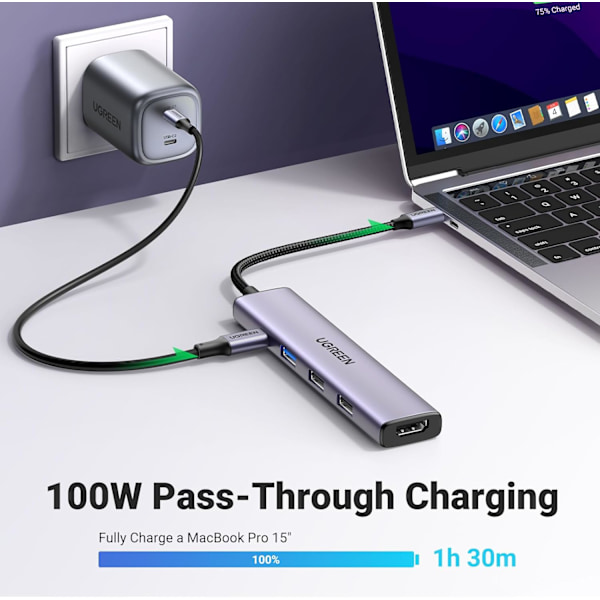 USB C -keskitin, 5-in-1 USB-C -moniporttisovitin 100 W PD:llä, 4K HDMI, 3 USB-A-dataporttia M1/M2 MacBook Airille, iPhone 15 Pro/Pro Maxille